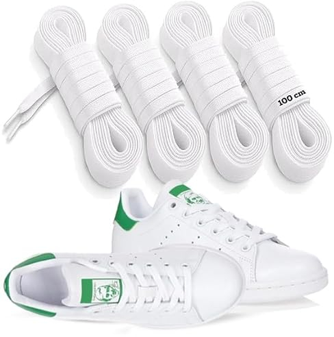 MARKETIFAR Lacets Blancs pour Baskets 100cm-4 Paires Lacets Blancs Plats-Lacet Chaussure-Parfait pour Converse basse et Stan Smith-5-6 œillets-Soignez votre style