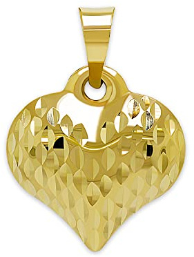 Gold Puffed Heart Charm - 10 Karat Gold - High Polish Diamond-Cut Pendant - 3D Heart Jewelry - Great For Gifts (Small)