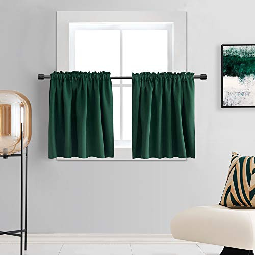 DONREN Christmas Hunter Green Curtain Tiers for Small Window - Mini Dark Green Blackout Curtains for Bedroom with Rod Pocket (52 Inch x 30 Inch,2 Panels)