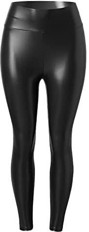 Leggings da donna in ecopelle, a vita alta, in pelle PU, opachi, per donne, Nero , S