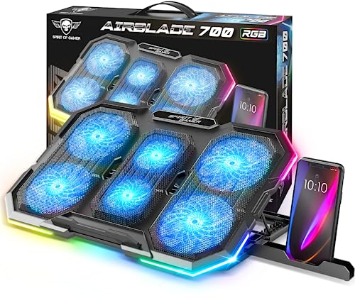 SPIRIT OF GAMER, Laptop Kühler 10 bis 17, 6 leise Lüfter, Kompatibel mit PS5, PS4, Xbox & PC, Notebook Cooler, RGB hintergrundbeleuchtete Kühlplatte