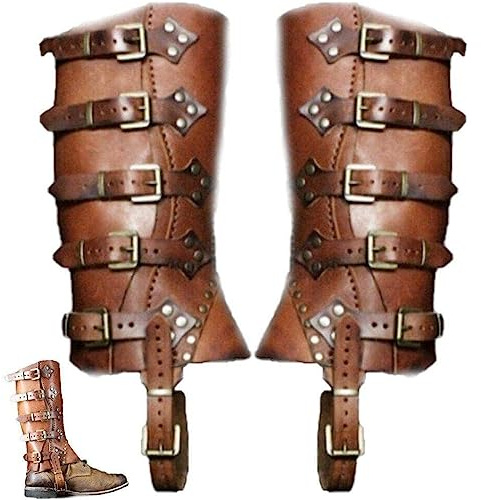 BBTISG medeltida läderstövlar, justerbara retro ben retro läder ben rustning viking riddare kostym rem putter PU-läder medeltida läderstövlar återskapande tillbehör för män kvinnor
