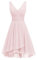 Robe de demoiselle d'honneur courte en mousseline de soie froncée à double col en V pour femme, rose clair, 54