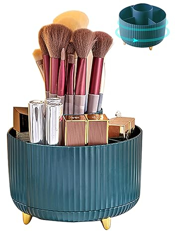 Organisateur Maquillage Rotatif, Rangement Maquillage Support Cosmétique Plastique, Conçu pour être utilisé avec des crayons cosmétiques dans un organisateur pivotant multifonctionnel (Couleur Cyan)