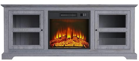 Purline | Chimenea Eléctrica Insertada en Mueble Aparador 2000W CHE-900 - Chimenea Eléctrica Color Gris, Termostato y Efecto Llamas LED