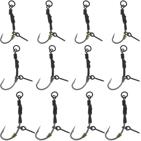 ECSiNG 12 Pièces Vis Pivotant Style Hameçon Anti Fond Crochet de Pêche Carpe Crochet de Pêche Ronnie Crochet de Pêche en Acier Au Carbone Carpe Hameçon Barbe Carpe Hameçon