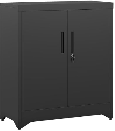 Aktenschrank, Aktenschrank Abschließbar, Metallschrank mit 2 Türen, Büroschrank mit Verstellbare Ablagen, Mehrzweckschrank, Spind Schrank, Stahlschrank, Arbeitszimmer, Wohnzimmer, Schwarz