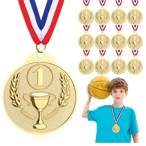 Hianjoo 12 Stücke Medaille für Kinder, Medaillen Kindergeburtstag, Gewinner Medaillen zum Umhängen für Siegerehrungen, Siegermedaillen für Sport/Wettbewerbe Auszeichnungen/Party (Goldmedaille)