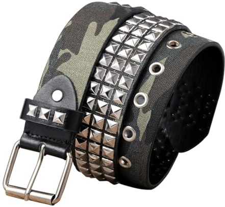 Jvjggag Cinturón de remache tachonado para hombre, cinturón de metal punk rock, remache de metal, cinturón punk rock, cinturón gótico para mujeres/hombres, Pirámide de camuflaje, Refer to