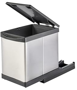 Aspira Home utdragbar köksoptunna, rostfritt stål och plast Müllomatic PRO 1 MINI | Volym: 12 l | sopseparationssystem | uttagbar inre hink | avfallssamlare | sken- eller glidsystem