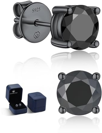 MomentWish Orecchini Neri Moissanite Argento 925, 4 Carati Orecchino Nero Uomo Donna Punto Luce Simulato Diamanti Brillanti Regalo 8mm