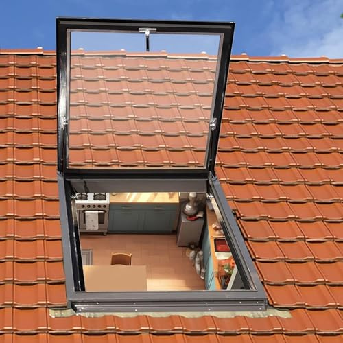 YUGXTH Skylight House Roof Window, Cover Manual Venting Egress, Tempered Glass Rainproof Egress Window Well Cover, Sloped Flat Roof Lighting Well Windows, Deck Access Hatch(LxW 70x70cm/27.6x27.6in)