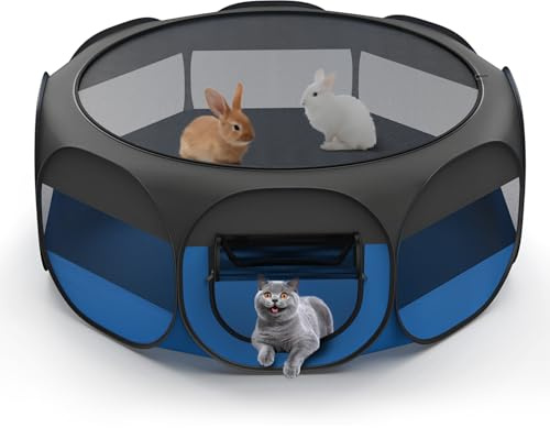 VavoPaw Small Animal Playpen, Chicken Brooder Box with Cover Top, Portable Outdoor Exercise Pet Cage Tent, Waterproof Breathable Pet playpen Indoor for Chick Ktiien Bunny Hamster Guinea Pig,Black+Blue