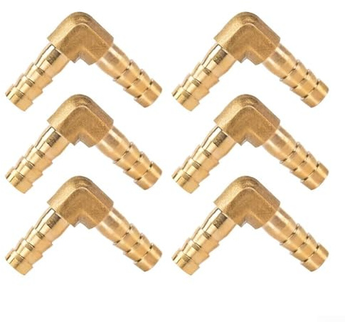 6 raccordi in ottone da 10 mm, 2 vie a forma di L, connettore spinato per tubo del carburante, tubo da giardino, per acqua, carburante, aria, olio