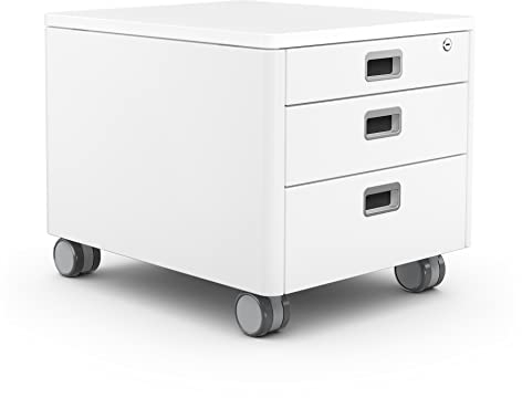 moll Cubic, mobiler Rollcontainer mit drei Schubladen, abschließbar und mit integrierte Feststellbremse, Grifffarben austauschbar, zeitloses Design, Dekorfarbe Weiß, 43x54x43