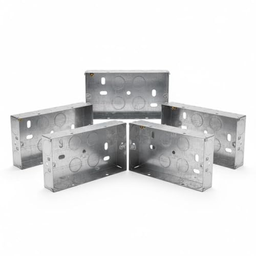 5 x Double Metal Back Box 25mm Flush Wall Pattress / 2 Gang Electrical Sockets