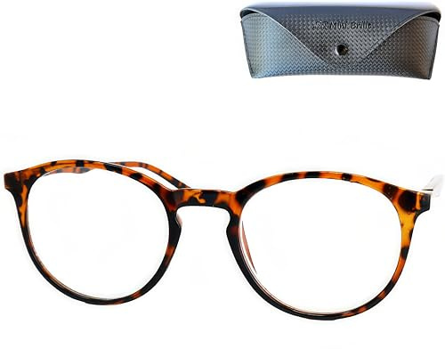 Mini Brille - Lunettes Anti Lumière Bleue Style Intello, Verre Ronde, Etui Lunettes, Monture Plastique (Écaille de Tortue marron), Lunettes de Lecture Femme et Homme +2,5 Dioptrie