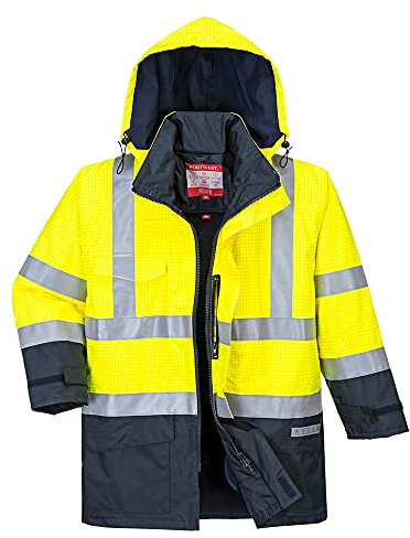 Portwest S779 Bizflame Regn Varningsskydd Multistandard Jacka Reflekterande | Gul/Marinblå, 4XL, EN ISO 20471 Klass 3, EN ISO 14116, EN 13034, EN 1149-5, Lång Ärm, Polyester, Antistatisk, Vattentät