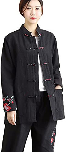 NFYM Veste traditionnelle chinoise à manches longues pour homme et femme, Noir pour femme., XX-Large