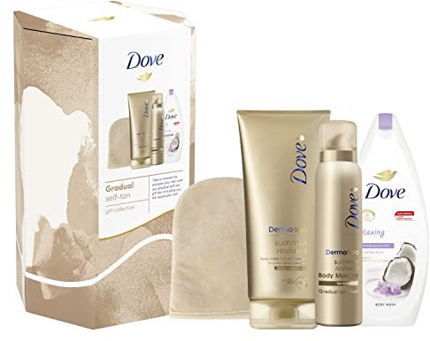 Dove Collezione regalo graduale auto-abbronzante con applicatore abbronzante guanto regalo perfetto per lei 3 pezzi