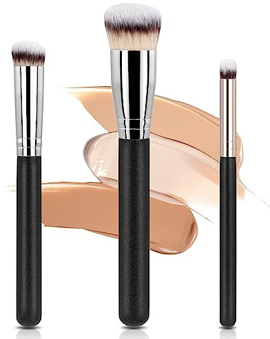 AOOWU Pennello per Correttore, 3 Pezzi Pennello per Blush e Contouring Pennello per Cipria Super Morbido, Pennello Fondotinta Pennelli Viso Make Up per Lucidare, Contouring, Arrossire, Illuminante
