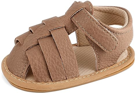 MASOCIO Sandalias Bebe Niño Niña Verano Cerrados Zapato Primeros Pasos Bebé Recién Nacido con Suela Goma Antideslizante Talla 20 12-18 Meses Marrón 2