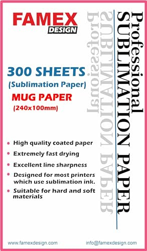 Sublimation Paper for PRE Cut Mug Size 100mm X 240mm - Compatible with Epson, Sawgrass, Ricoh, Brother Sublimation Printers (300)