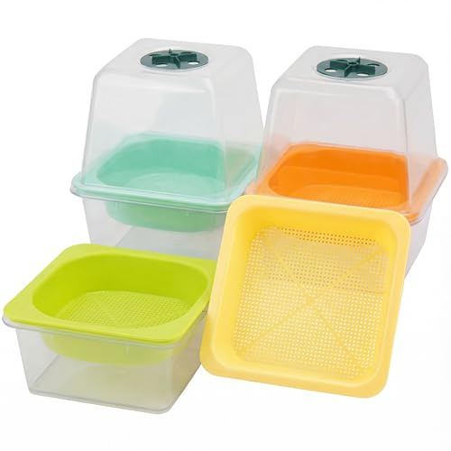 Bandejas para Microvegetales con Tapa y Domo de Humedad, LUVCSOY, Malla Pequeña 1.2 mm, Sin BPA Micro Semillas como Brócoli, Alfalfa, Rábano, Trébol. Pack de 4.