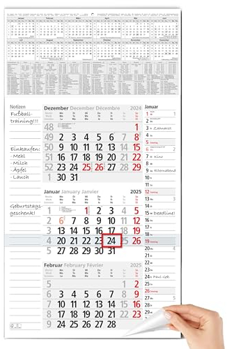 TOBJA 3 Monatskalender 2026 Wandkalender mit Schieber - Notizfeld & Platz für Termine Kalender 2026 Wandkalender | FSC-zertifiziert, mit Schulferien, Feiertagen & Jahresübersicht | Großformat 30x56