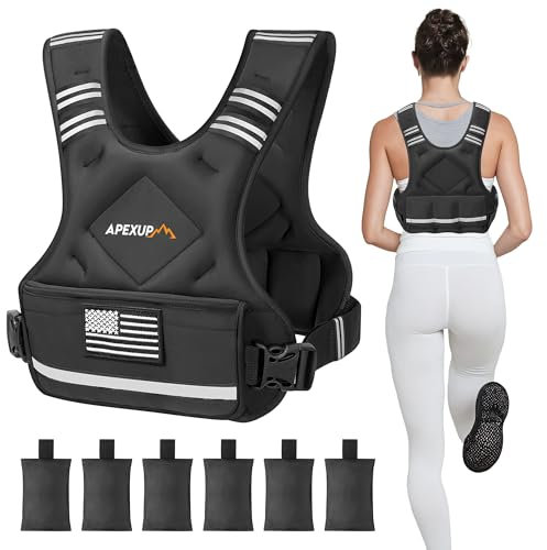 APEXUP Adjustable Weighted Vest, 4-10lb/12-18lb/20-32lb Vest with 6 Ironsand Weights and Large Pocket, Weight Vest for Men Women Strength Training, Running, Walking (4-10lb, Black)