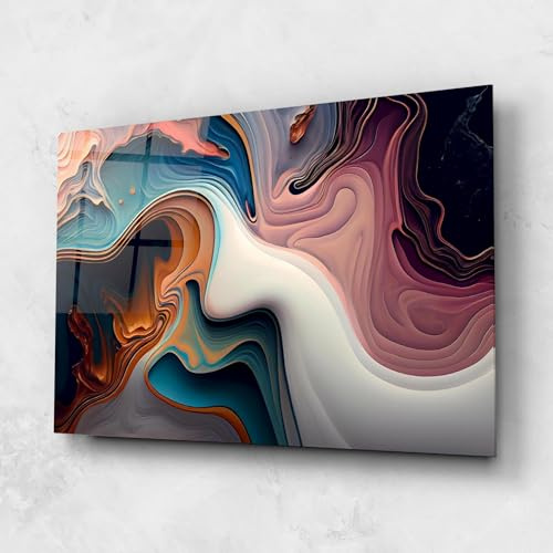 ARTHUB® Cuadro de vidrio 70x100 cm, vidrio templado de 4 mm | Cuadros modernos de vidrio para salón y dormitorio, Decoración de pared, Decoración del hogar, Abstracto, Mixed Colors Marble