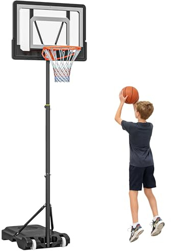 HOMCOM Canasta de Baloncesto para Exterior con Altura Ajustable 206-260 cm Aro de Baloncesto con Ruedas y Base Rellenable para Adolescentes y Adultos Negro