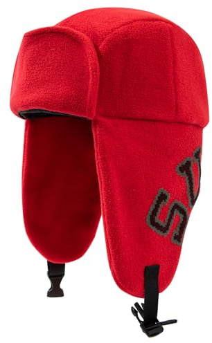 Clakllie Polar Fleece vintermössa med öronlappar vindtät flygarmössa, fuskpäls för män och kvinnor, varm bombermössa, Uschanka, ryssmössa, CDGE-PL2402-röd, one size