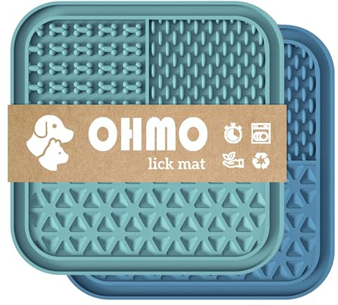 OHMO Lick Mats for Dogs and Cats 2 Pcs, Dog Lick Mats with Suction Cups Easy to Clean Pet Slow Feeder, Licking Pad for Anxiety Relief and Boredom Reduction Dishwasher Safe (Dark&Light Blue)