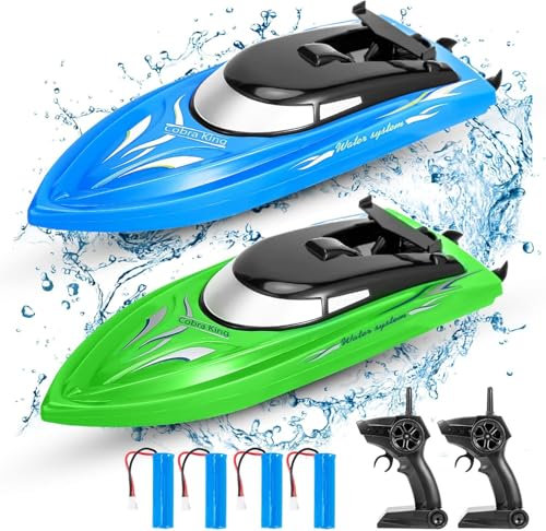 FunsLane Lot de 2 Bateaux télécommandés pour Enfants et Adultes, Vitesse de 10 km/h, 2,4 GHz, pour piscines et Lacs, avec 4 Batteries Rechargeables.