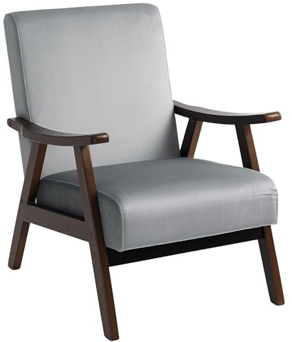 HOMCOM Nordic Accent Chair, Upholstered Velvet Armchair with Solid Wood Frame and Soft Thick Padded for Living Room, Bedroom, Grey