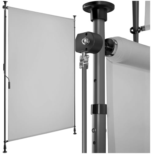 tectake® Klemmmarkise, Sichtschutz Markise Balkon ohne Bohren, Senkrechtmarkise mit Teleskopstange zum Klemmen, Windschutz, Sichtschutz, Sonnenschutz - hellgrau, 100 x 310 cm