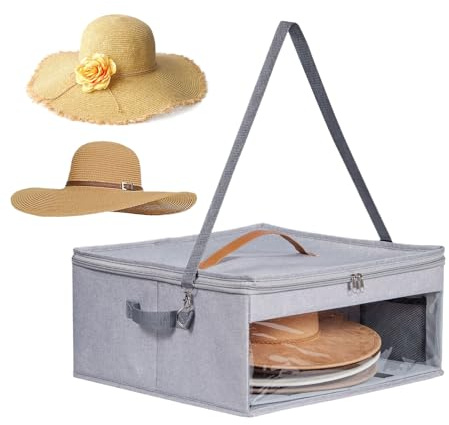 Hattförvaringsorganisatör med lock med dragkedja – kapacitet resehatt fodral med axelrem och handtag, cowboy Fedora hattlåda för garderobsförvaring, bärbar resväska design