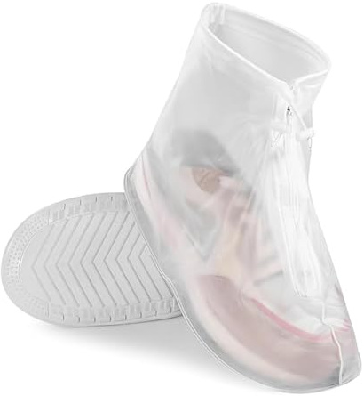 ZKFSIE A Pair of Waterproof Shoe Covers XXL, Disposable and Reusable Shoe Protector Covers for Rainy Days, Outdoor Activities, Travel, Gardening, Home Cleaning, White PVC Overshoes