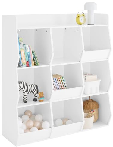 SoBuy Barnens bokhylla Montessori hylla barnrum med 9 öppna fack barnhylla för leksaker förvaring vit 95 x 105 x 34 cm KMB120-W