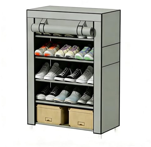 Nydunce Scarpiera 6 Ripiani, Scaffale Portascarpe Salvaspazio Slim, Organizer Scarpe Compatto 60x30x160 cm con Copertura in Tessuto Impermeabile, Grigio, per Ingresso, Armadio, Interno/Esterno