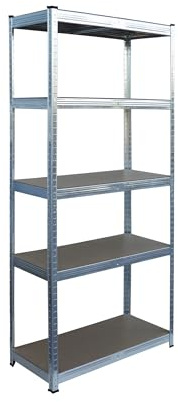 Relaxdays Kraftig lasthylla, 5 nivåer, HBT: 150 x 75 x 30 cm, upp till 875 kg, källare och garage, förvaringshylla, stål, silver