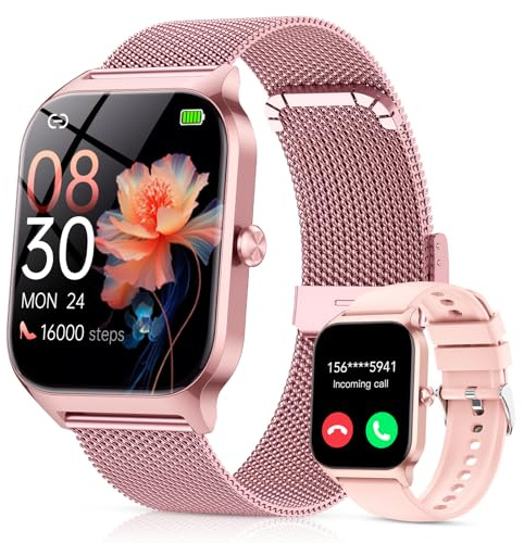 Montre Connectée Femme avec Appel Bluetooth, 1.85 HD Fitness Tracker Smart Watch, 120+ Modes Sportifs, Smartwatch avec Podometre Moniteur de Sommeil Fréquence Cardiaque SpO2 pour Android iOS-Or rose