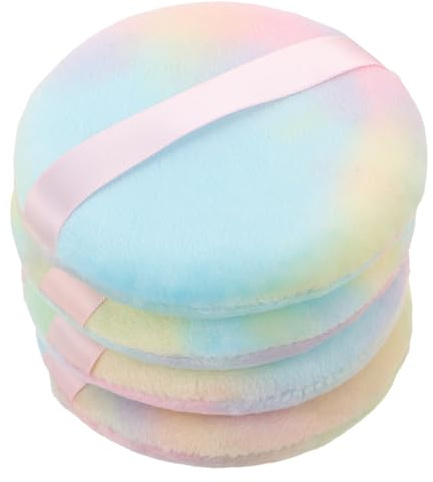 minkissy Borla de Polvo Grande 10,5 Cm (4 Unidades) para Maquillaje Facial y Corporal, Aplicador de Terciopelo Reutilizable, Almohadilla de Maquillaje Colorida para Polvos Sueltos