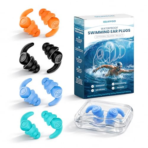 Tappi per Orecchie da Nuoto in Silicone per Adulti, 4 Paia di Tappi Piscina Impermeabili e Riutilizzabili, per Doccia, Surf, Snorkeling e Sport Acquatici