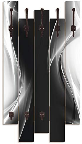 ARTLAND Wandgarderobe Garderobenpaneel Holz mit 8 Haken 63x114 cm Design Garderobe mit Motiv Abstrakt Modern Schwarz Weiß T9EW