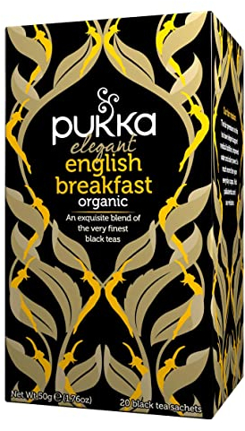 Pukka Herbs | Elegant English Breakfast Organic Tea Box | Black Tea | One Cup | Perfect For A Refreshing Uplift | 4 Packs | 80 Plant Based Biodegradable Tea Bags