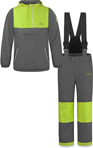 normani Kinder WinterSet wasserdichte Thermohose und Windbreaker Schneeanzug SkiSet für Jungen und Mädchen Farbe Grau Größe XXL/170-176