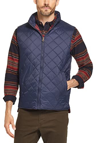 Weatherproof Vintage Men's Diamond Quilted Puffer Vest - Lightweight Insulated Sleeveless Jacket, Black Puffer Vest for Men, Water Resistant Men's Vest Outerwear, For All Seasons, Navy X-Large