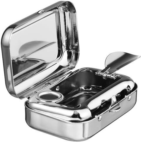 GARNECK Mini Compact Stainless Steel Portable Ashtray, Car Supplies White Patch Ashtray with Lid